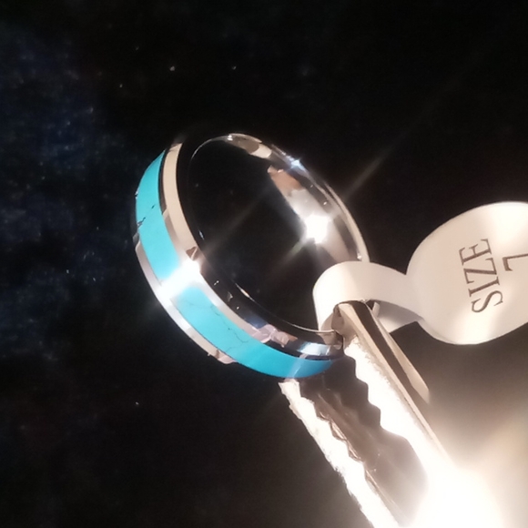Tungsten ring with turquoise style inlay - Picture 4 of 6